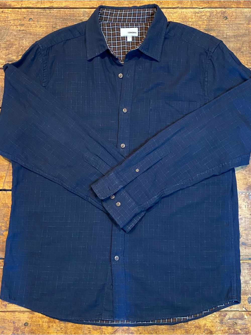 SONOMA Men's Dark Navy Button-Down Long Sleeve Shirt